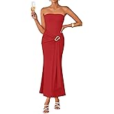 ZESICA Women's 2026 Summer Strapless Bodycon Long Midi Dress Tube Casual Elegant Beach Wedding Guest Cocktail Party Dresses
