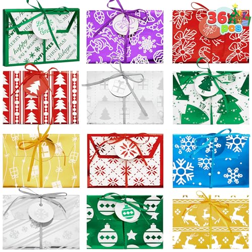 JOYIN 36PCS Christmas Fancy Foil Gift Card Holder Boxes with Ribbon, 4.5