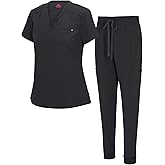 Natural Uniforms Womens Cool Stretch Modern Tuck-In Top Yoga Jogger Scrub Set with Regular and Petite Sizes