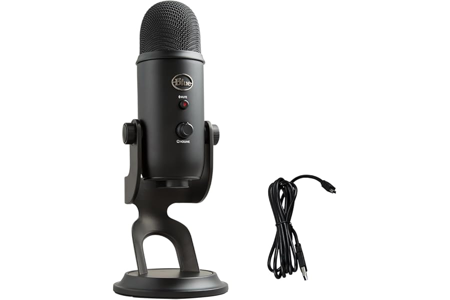Logitech Creators Blue Yeti USB Microphone for PC, Mac, Gaming, Recording, Streaming, Podcasting, Studio and Computer Condenser Mic with Blue VO!CE effects, 4 Pickup Patterns, Plug and Play - Blackout