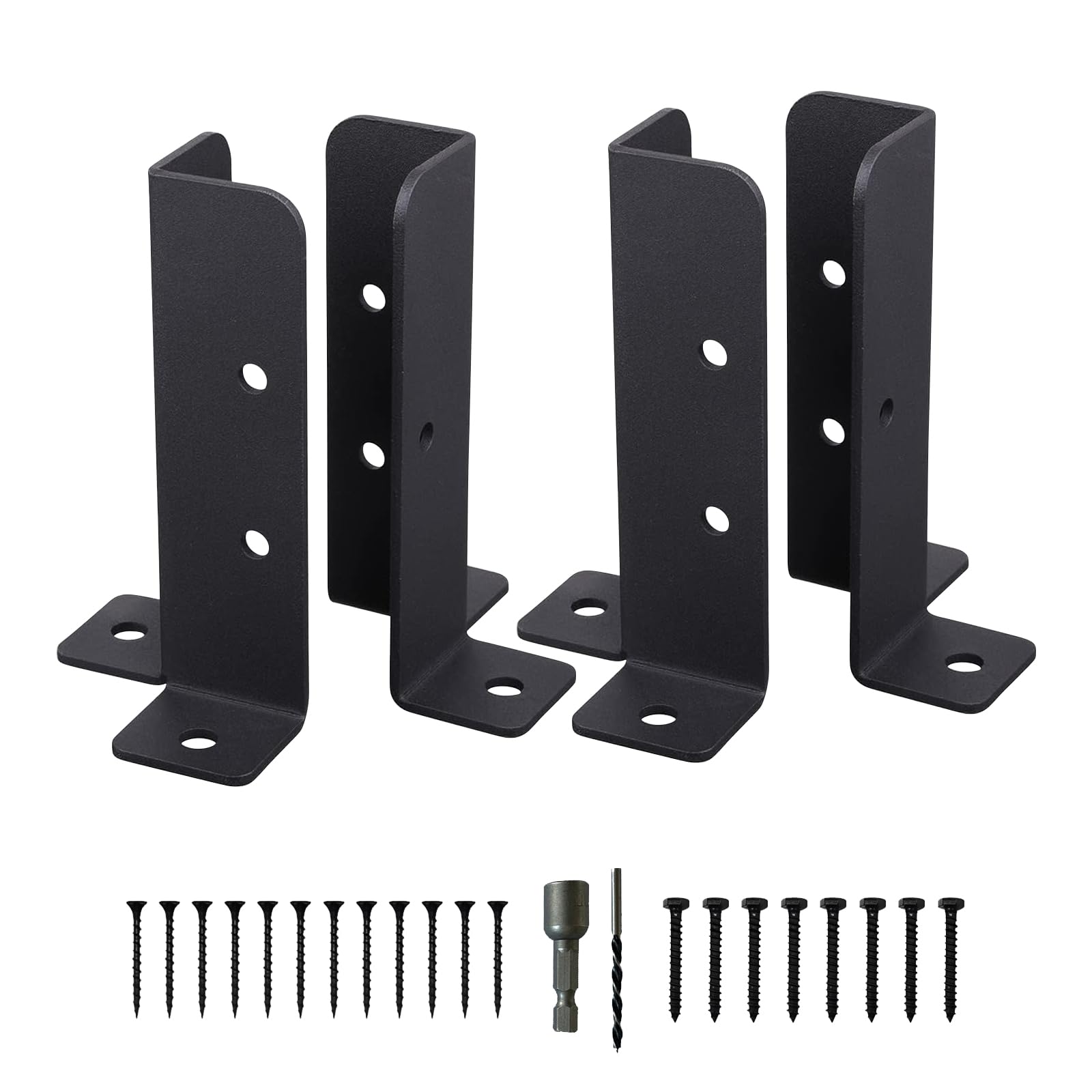 Fence Post Base Brackets, 4/8/16PCS Heavy Duty Powder Coated Fence Post Holder, Adjustable Fence Repair Kit for Garden, Mailbox (4)