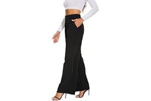 KICZOY Women's Wide Leg High Waist Wide Leg Pants Loose Fit Back Elastic Waist Pleated Front Trousers for Work Casual Black