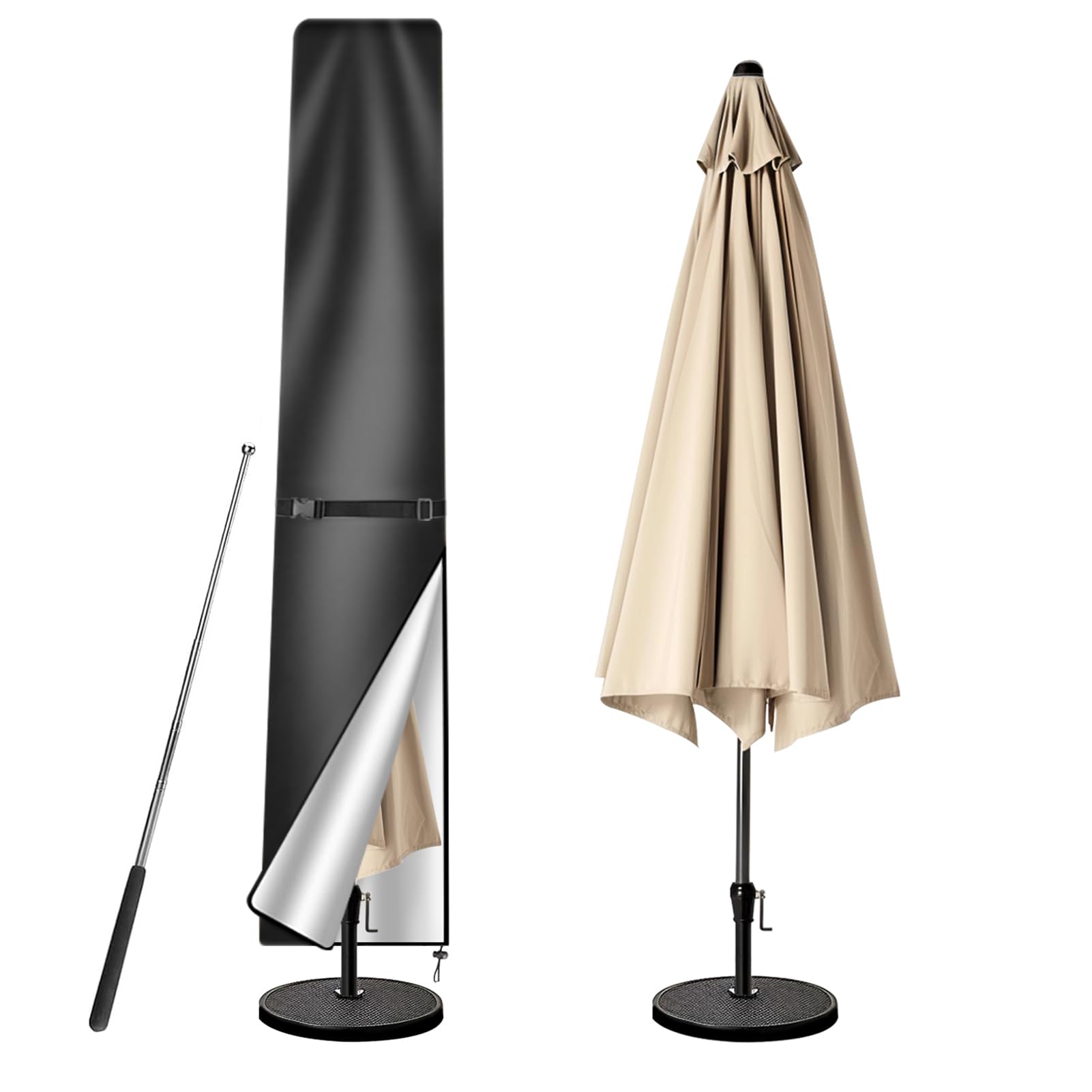 wiipara Parasol Cover with Rod, Parasol Protective Cover fit for Waterproof UV-Block Windproof Large Umbrella Cover with Zip and Storage Bag for Garden Outdoor (Black, 190x30(top) x50(bottom) cm) — image 1