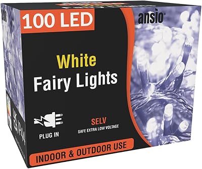 ANSIO Christmas Lights 100 LED 10m Cool White Mains Powered IP44