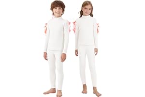 WOWENY Unisex Kids Thermal Underwear Fleece Lined Long Johns Set Winter Base Layer for Skiing Top Bottom Warm Set Boys Girls