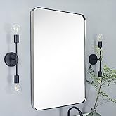 TEHOME 24x36'' Brushed Nickel Rounded Rectangle Bathroom Mirror Brushd Silver 36 x 24 inch Metal Framed Rectangular Vanity Mi