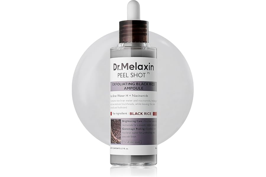 Dr.Melaxin Peel Shot Exfoliating Black Rice Ampoule 2.7 fl.oz - Rice Water AHA BHA Niacinamide Serum for Dead Skin Cells, Blackheads and Pores, Glass Skin Glow, Korean Skin Care Exfoliant