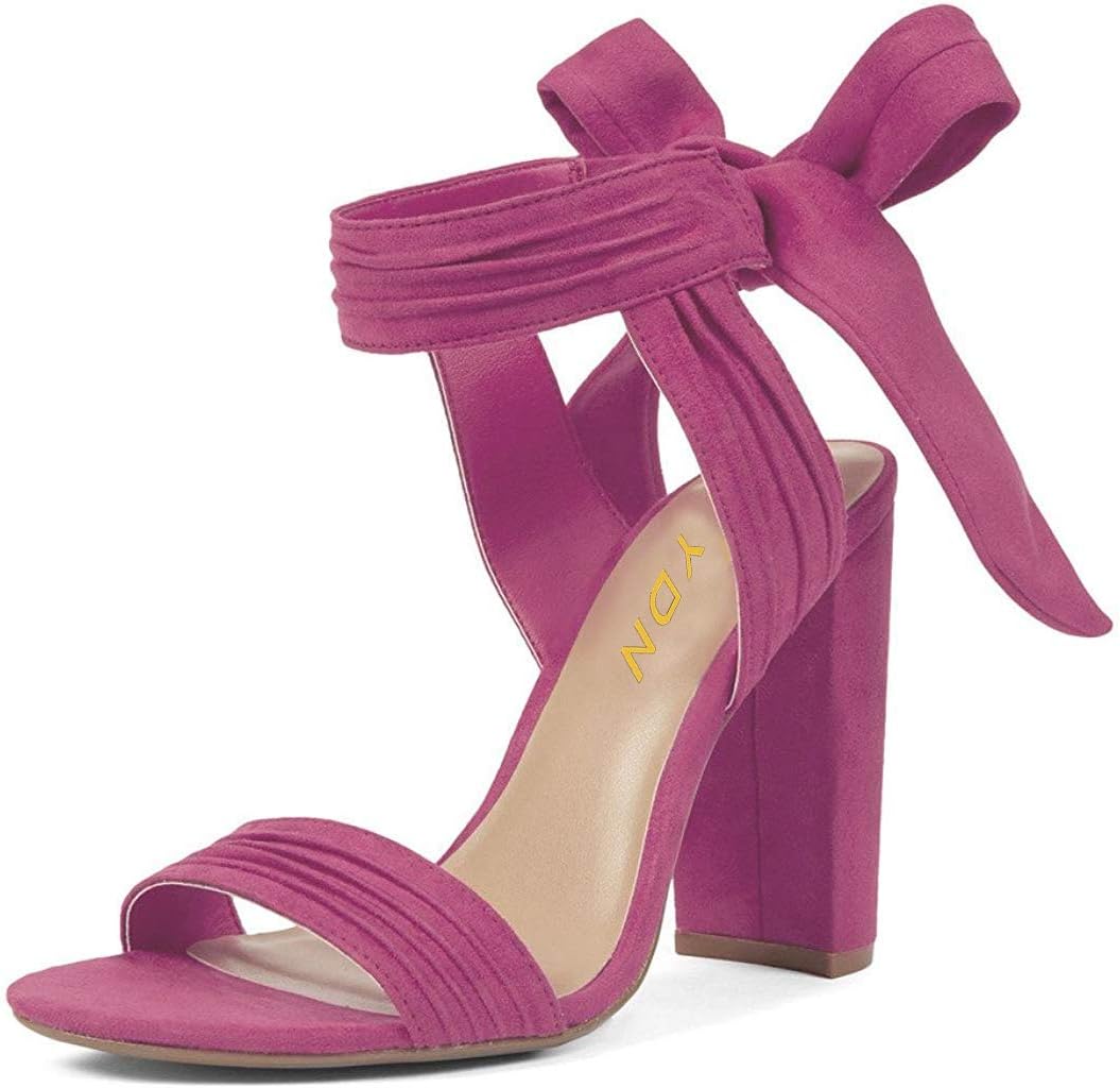 Women Sexy Open Toe Strappy Sandals Chunky High Heels Slingback Lace Up Dancing Dress Shoes