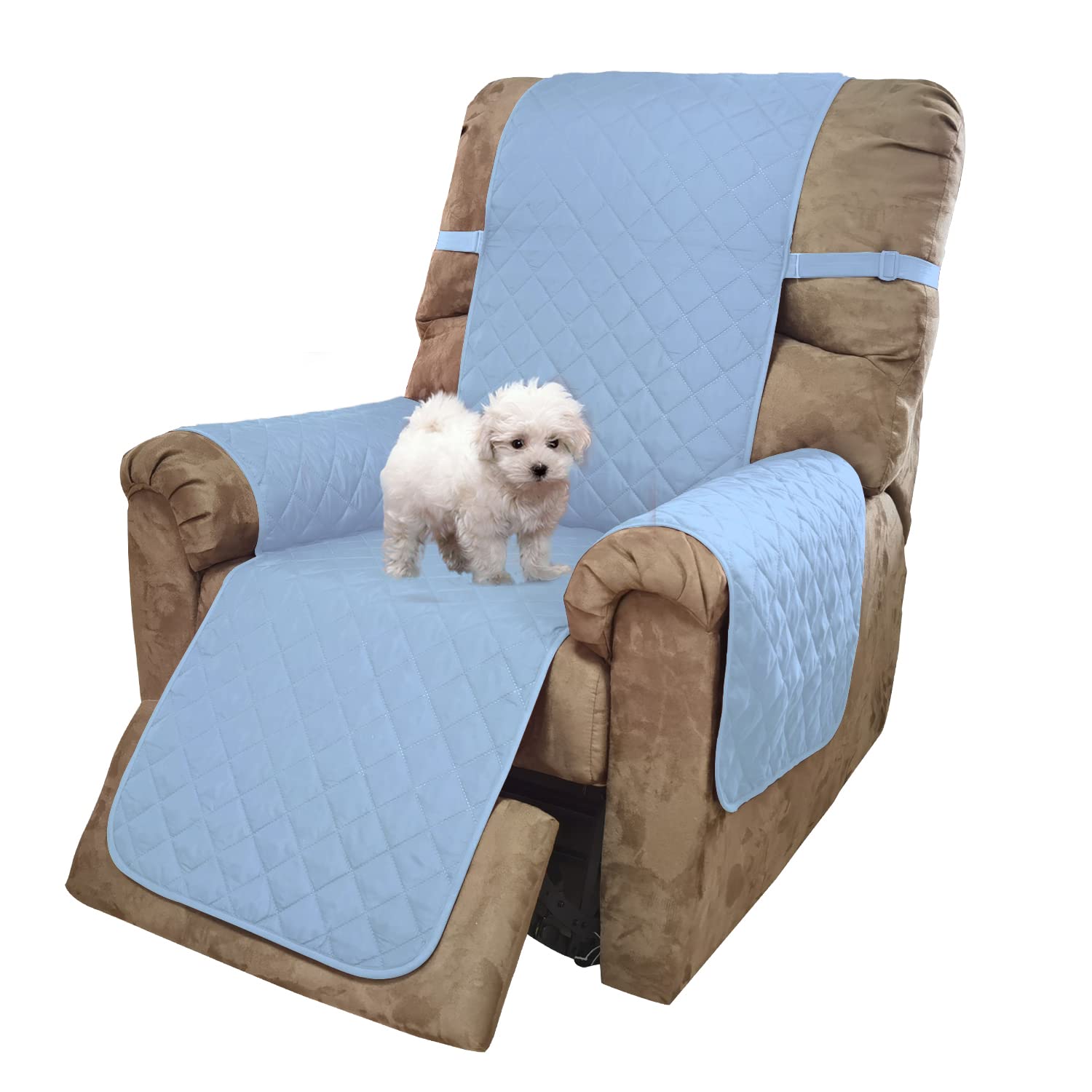 Photo 1 of U-NICE HOME Recliner Chair Covers Reversible Chair Cover Pet Covers for Dogs with Elastic Straps Water Resistant Diamond Quilted (23''Recliner Small, Light Blue/Ivory)