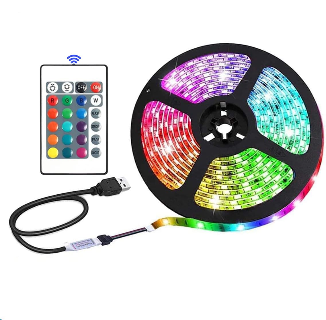 Valletock 3m/9.84ft USB LED Strip Lights with Adjustable Colour and Brightness, 24Keys Remote Control, Simple and Easy to Install, for Indoor Decoration, TV, Computers
