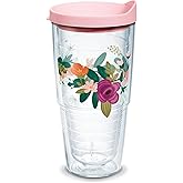Tervis Neo Mint Floral Made in USA Double Walled Insulated Tumbler Travel Cup Keeps Drinks Cold & Hot, 24oz, Classic