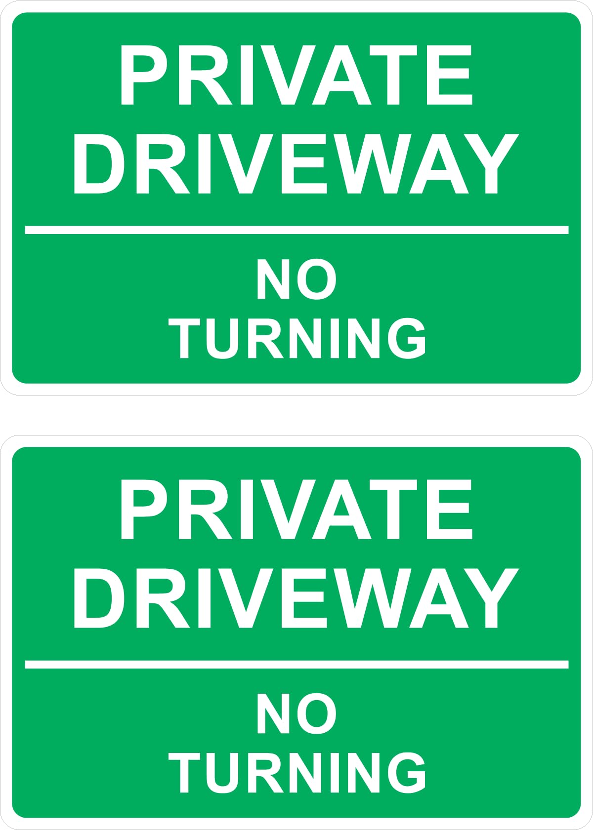 Private Driveway No Turning - Pack of 2 300mm x 200mm plastic signs with rounded corners