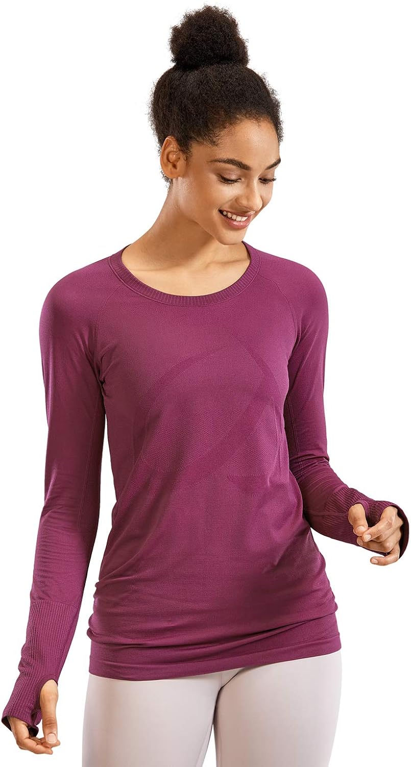 CRZ YOGA Women's Seamless Athletic Long Sleeves Sports Running Shirt Breathable Gym Workout Top at  Women’s Clothing store