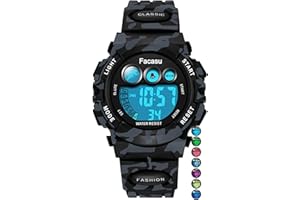 Facasu Camo Sports Watch for Boys-Waterproof Kids Digital Watch with Colorful Light, Alarm&Snooze,Stopwatch Military Design Silicone Band Gift for Birthdays,Christmas Outdoor Activities(8+ Years)