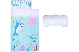 DECALSWEET Kids Sleeping Bag Nap Mat with Removable Pillow and Blanket,Extra Thick Large 2 in 1 Slumber Bags for Boys Girls,Toddler Nap Mat for Preschool Daycare Travel Camping