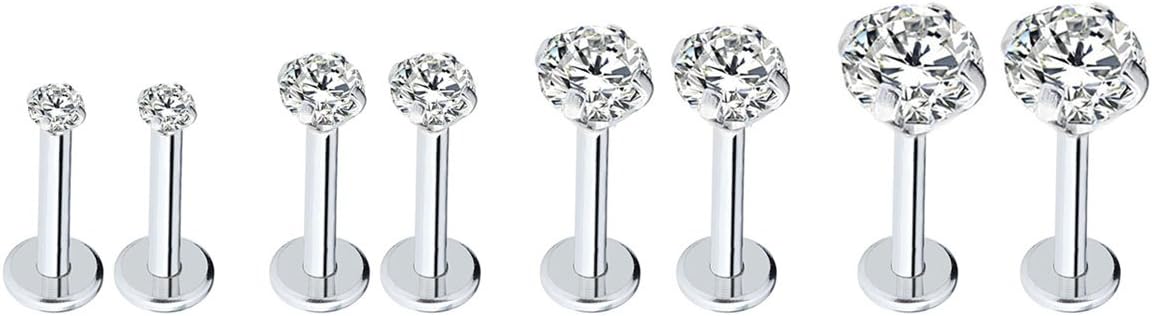 Injoy Jewelry 16G Stainless Steel 2-5mm CZ Lip Studs Labret Monroe Nose Tragus Helix Ear Piercing Jewelry