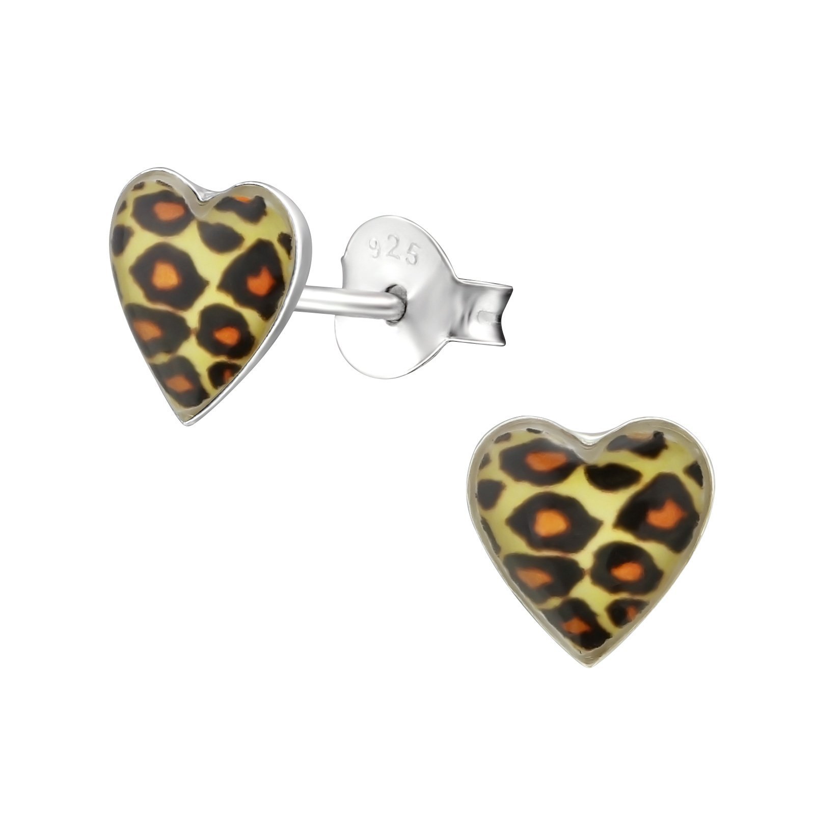 925 Sterling Silver Leopard Print Heart Stud Earrings - Hypoallergenic, Animal Print Earrings for Women & Girls, Bold Statement Jewellery Gift