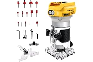 Benustra 1300W Cordless Wood Router for Dewalt 20V Battery,Handheld Palm Router with 6 Speeds,15PCS 1/4" Router Bits Set,Brus