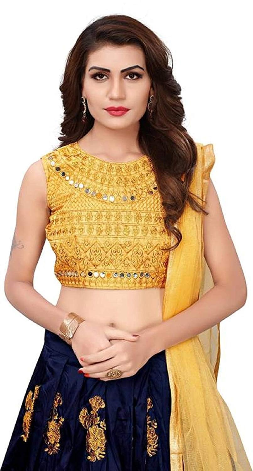 vekisa women's velvet embroidered semi-stiched lehenga choli (free size_navy blue)