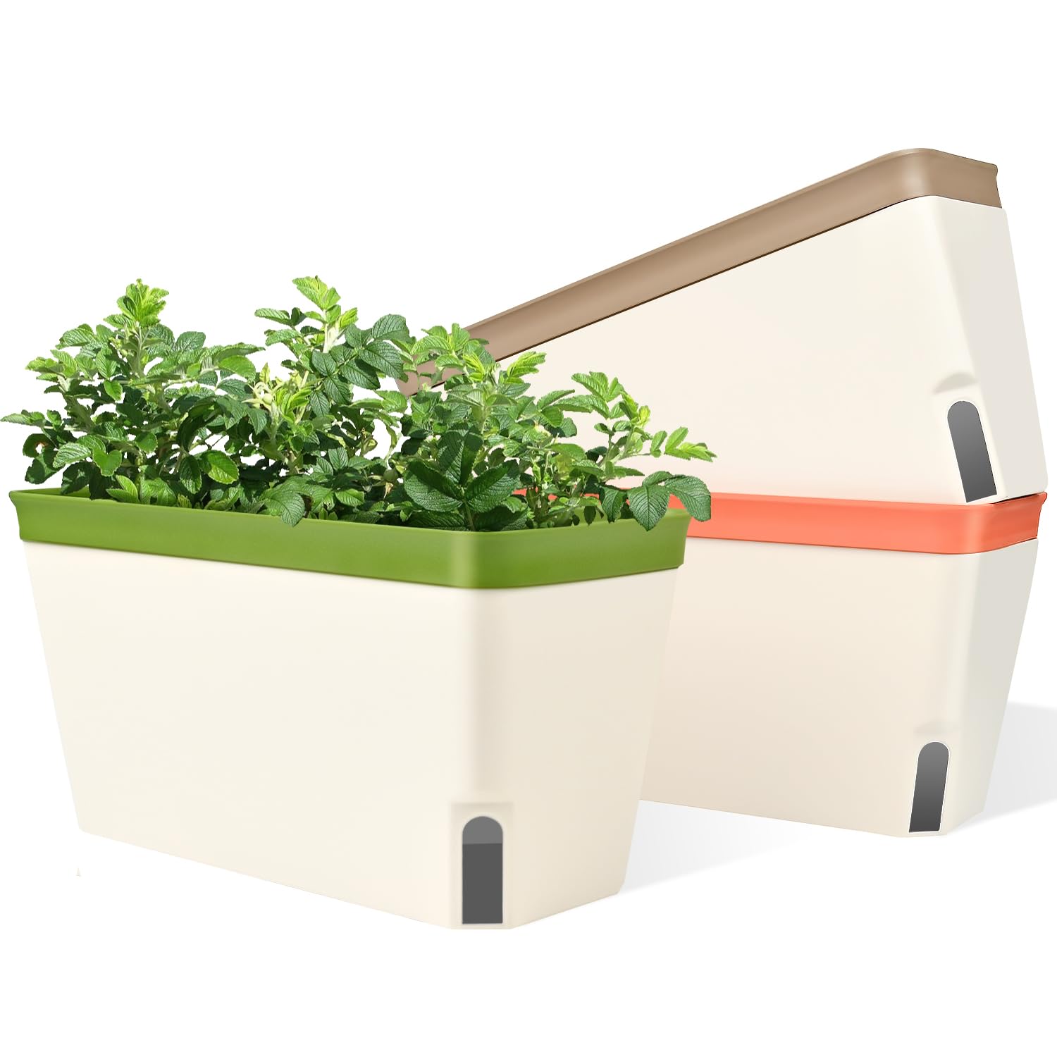 Fuyuleyo Self Watering Plant Pots 27CM, Set of 3 Rectangular Windowsill Herb Planter Box with Visual Water Level Window, Modern Plastic Herb Flower Pots for Indoor Outdoor Garden Balcony Planters