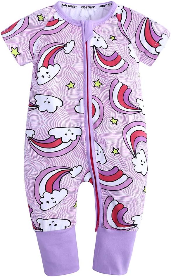 Baby Boys Girls Zipper Short Sleeve Pajama Sleeper Cotton Romper(Size 3M-3T)