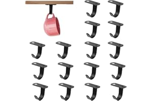 UFURMTE Under Cabinet Coffee Mug Hooks, 16Pcs Stainless Steel Coffee Cup Holders Under Shelf Utensil and Towel Hangers for Ki