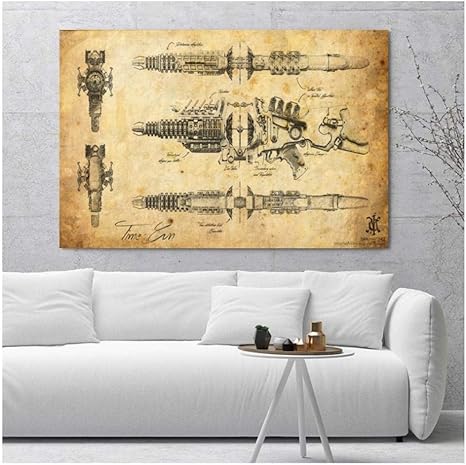 Amazon Kldfig スチームパンクなスタイルのキャンバスポスタープリント家の壁の装飾の絵画部屋 60x90cm非フレームの時間歪み銃の高ポリモデル アートフレーム ポスター オンライン通販