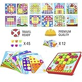 PinSpace Button Art Color Mushrooms Nails Matching Mosaic Pegboard Puzzle Games with 12 Templates, Fine Motor Skills Game,Best gift for Boys and Girls