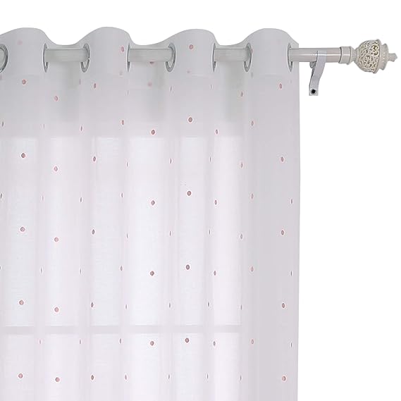 Deconovo Voile Vorhang mit Ösen Dekosachl Transparent Gardinen Kinderzimmer 175x140 cm Rosa Punkt