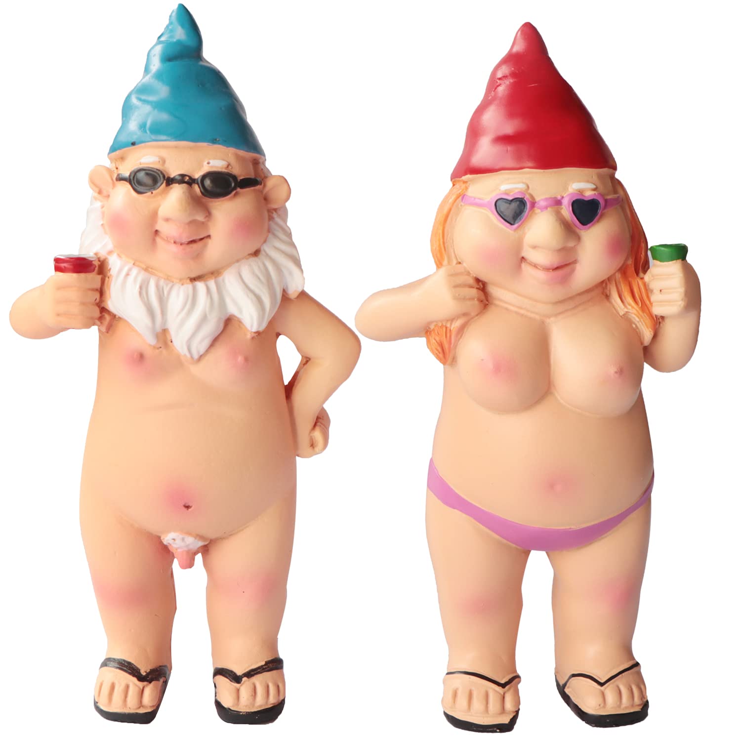 Garden Small Gnome Statue, 2PCS Naked Garden Goblin-Art Decoration Tiny Peeing Gnome Naughty Garden Statue Decorations for Home Indoor or Outdoor Lawn, Man and Woman Style, 4.72inch Height (A)
