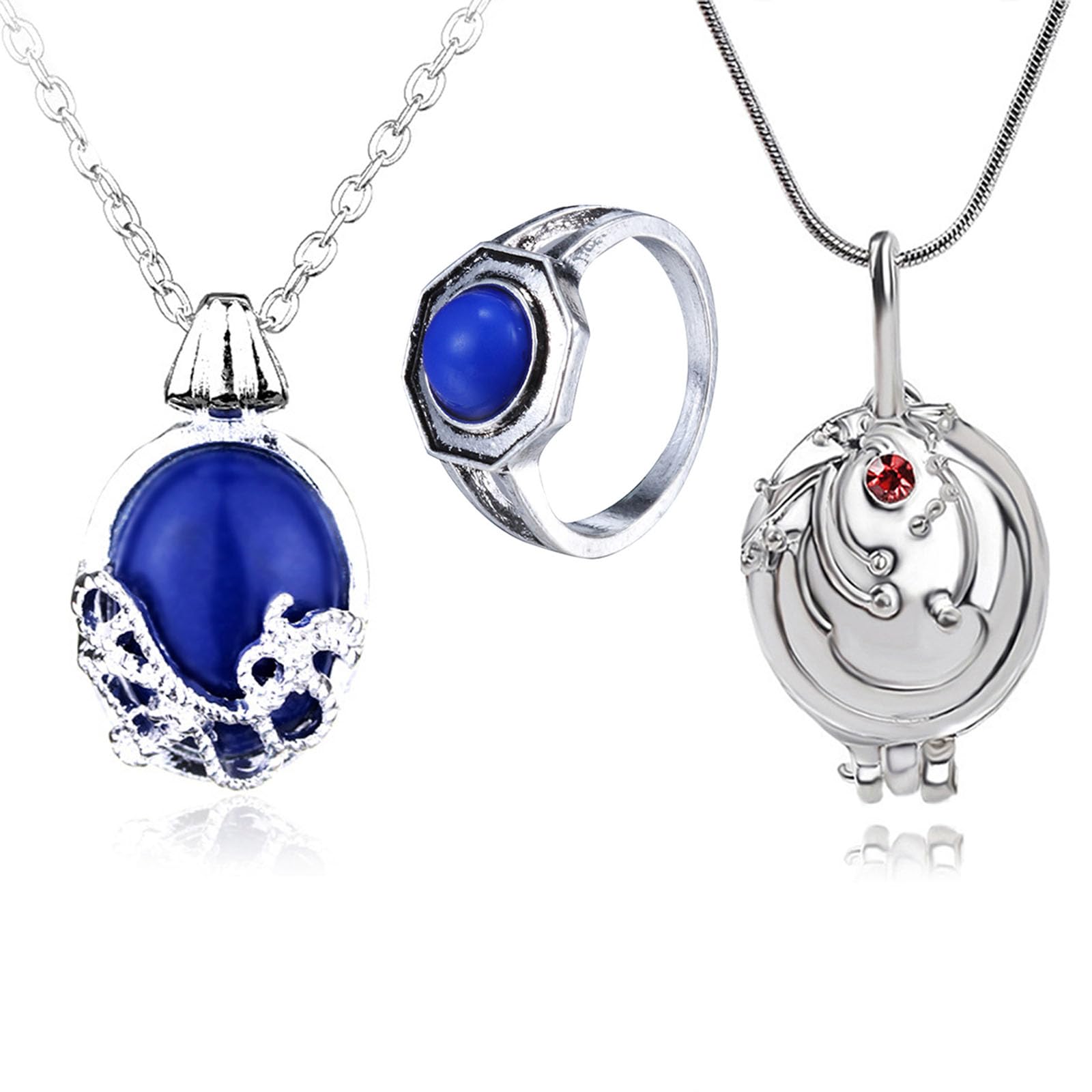HJYZY 3 pcs Cosplay Daywalking Katherine Sapphire Necklace Elena Opening Vervain Locket Pendant Vampire Family Ring for fans