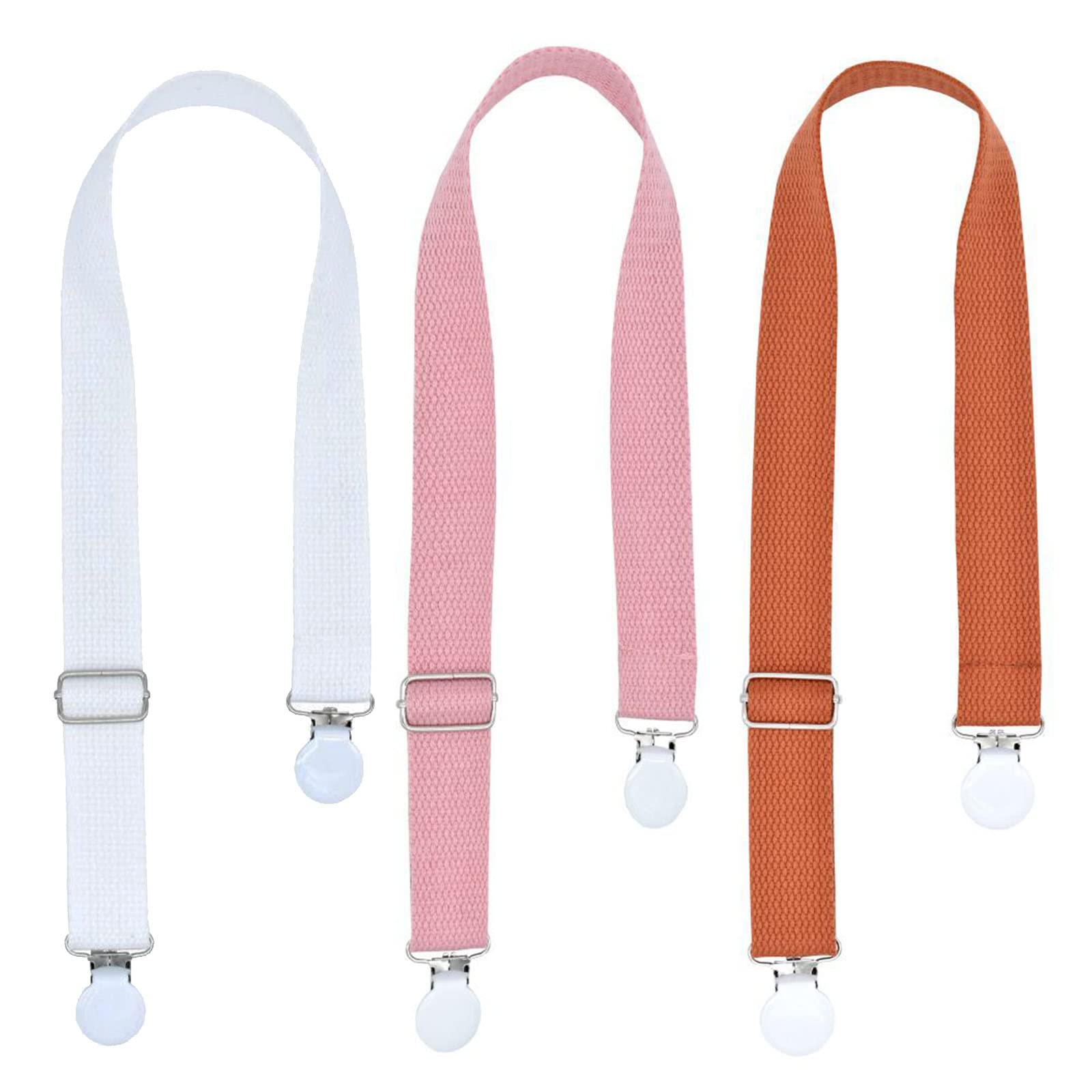 3 PCS Multipurpose Clips Baby Nursing Cover Clips Saliva Towel Double-end Clamp Toy Anti-Drop Clip Adjustable Braid Strap Dental Bib Holder Clip Napkin Holder for Adult Kids (Orange/White/Pink)