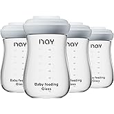 yanyoyo Glass Breastmilk Storage Bottles, 8oz Wide Neck Breast Milk Containers, BPA-Free, Lead-Free, Fits Breast Pumps and Nipples, 4 Pack