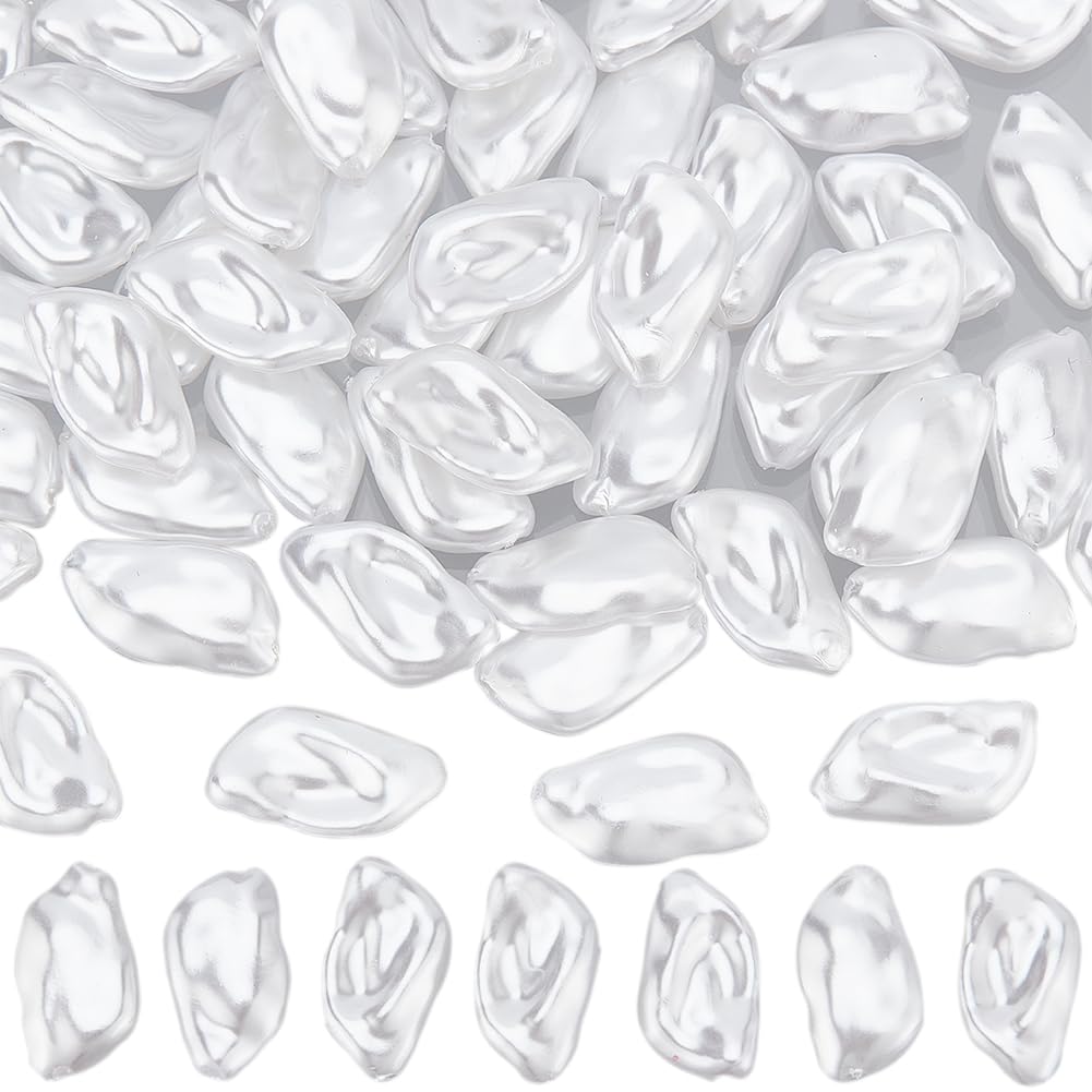 SUNNYCLUE 1 Box About 60Pcs Plastic Pearl Bead Bulk Imitation Pearl Beads Snow White Irregular Baroque Loose Pearls Charms for jewellery Making Beads Assortments DIY Crafts Necklace Bracelet Earring