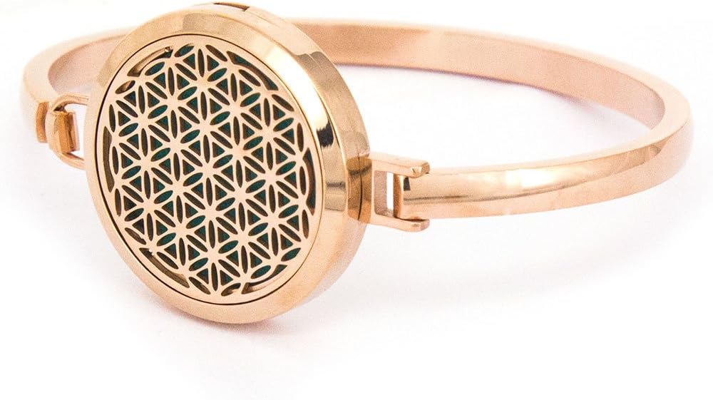 MESINYA Rose Gold Flower Of Life Aromatherapy/316L s.steel Essential Oils Diffuser Locket bracelet bangle
