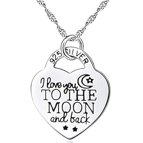 YSINFOD Brief Herz Halskette Gravierte Nachricht Anhänger Halskette Ich Liebe dich bis zum Mond und zurück Halskette für Frau