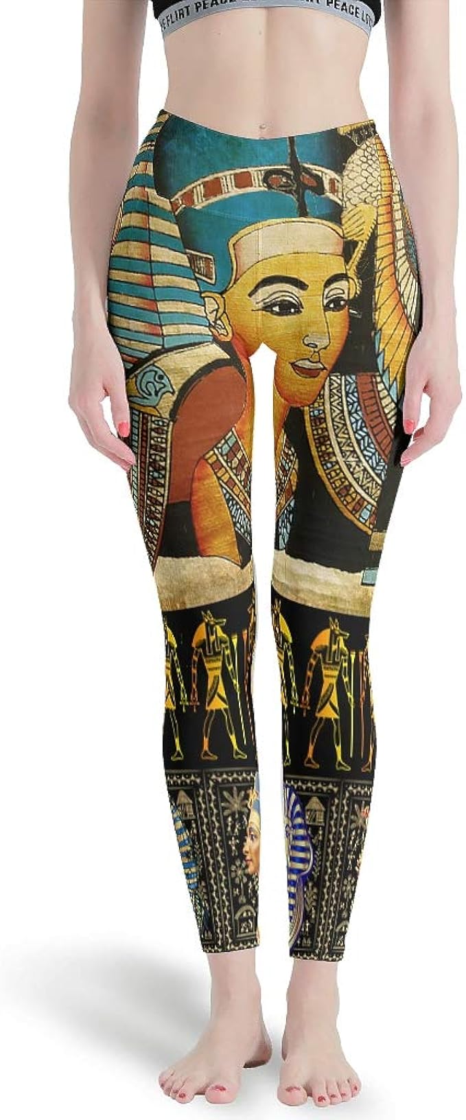 Women Ankle Length Graphic Leggings Ancient Egyptian Gods Mythology Golden Print Skinny Pants