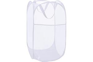 Aplter Mesh Pop Up Laundry Hamper, Foldable Clothes Hamper Collapsible Laundry Basket with Large Top Opening, Portable Storage Basket for Dorm, Home, Apartments, RV, Travel, Cruise (White - 1 Pack)