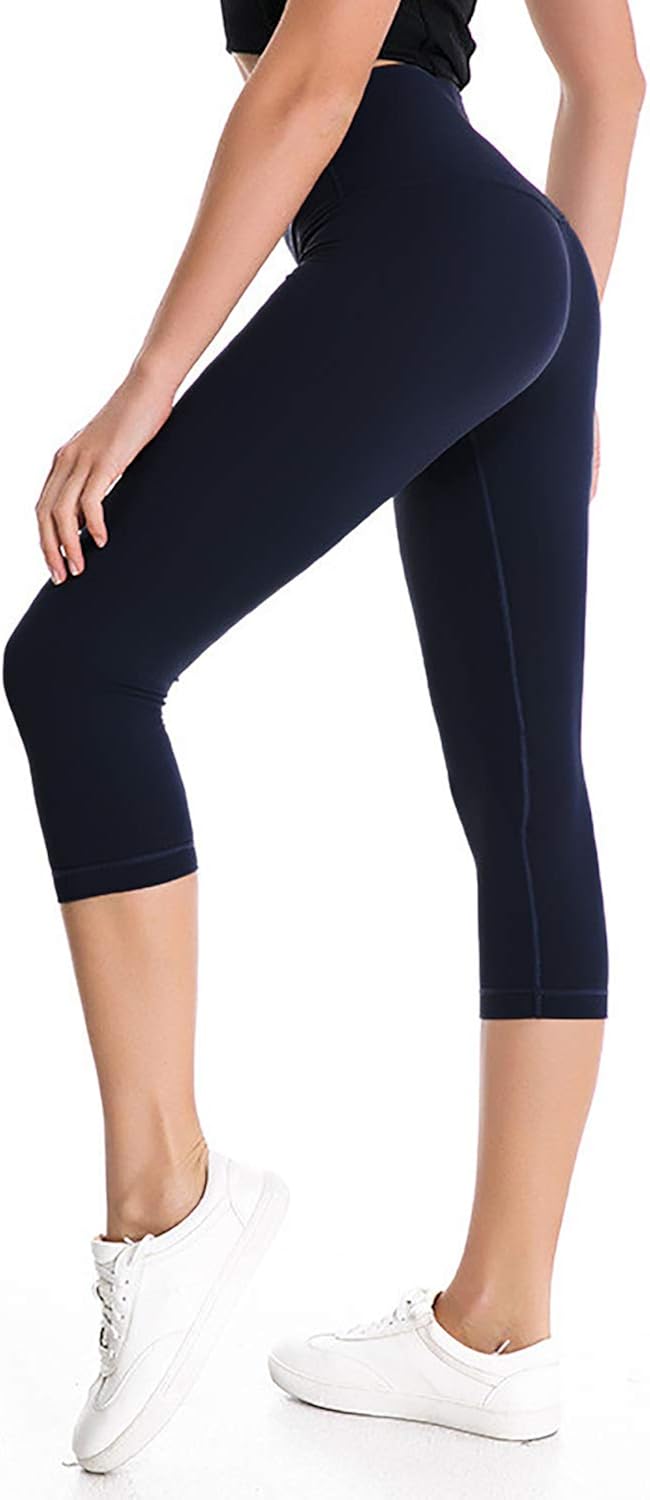 yeuG High Waist Capri Leggings for Women - Tummy Control Yoga Pants for Workout Athletic Exercise Sport Running Cycling 1/3 Pack of Yoga Pants (041-1 Pack Navy, Small-Medium): Clothing