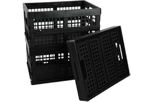 Lesbin 3-Pack 15 L Plastic Folding Storage Baskets, Collapsible Storage Crates, Black