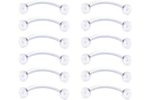 12PCS Clear Plastic Acrylic Lip Nose Eyebrow Piercing Retainers 16G 8/10mm Lip Septum Eyebrow Belly Bars Retainers Flexible C