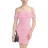 EXARUS Girls Off Shoulder Ruched Bodycon Dress Teen Sleeveless Holiday Tween Mini Dresses Dance Winter Formal Prom