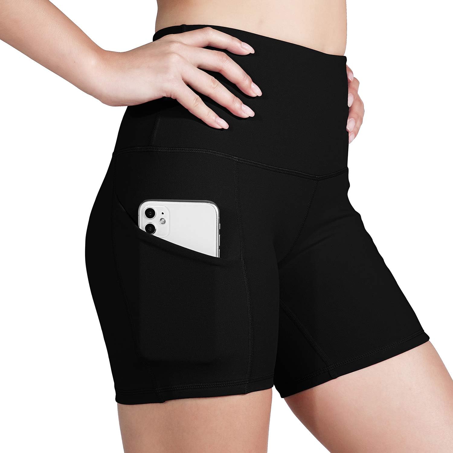 ODODOS High Waist Out Pocket Yoga Short Tummy Control Workout Running Athletic Non See-Through Yoga Shorts: Clothing