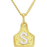 MIFYNN Gold/Silver Cow Tag Necklace with Initial for Women/Man Western Letter Belt Buckle Necklace Cowgirl Cowboy Hippie Country Jewelry Gift