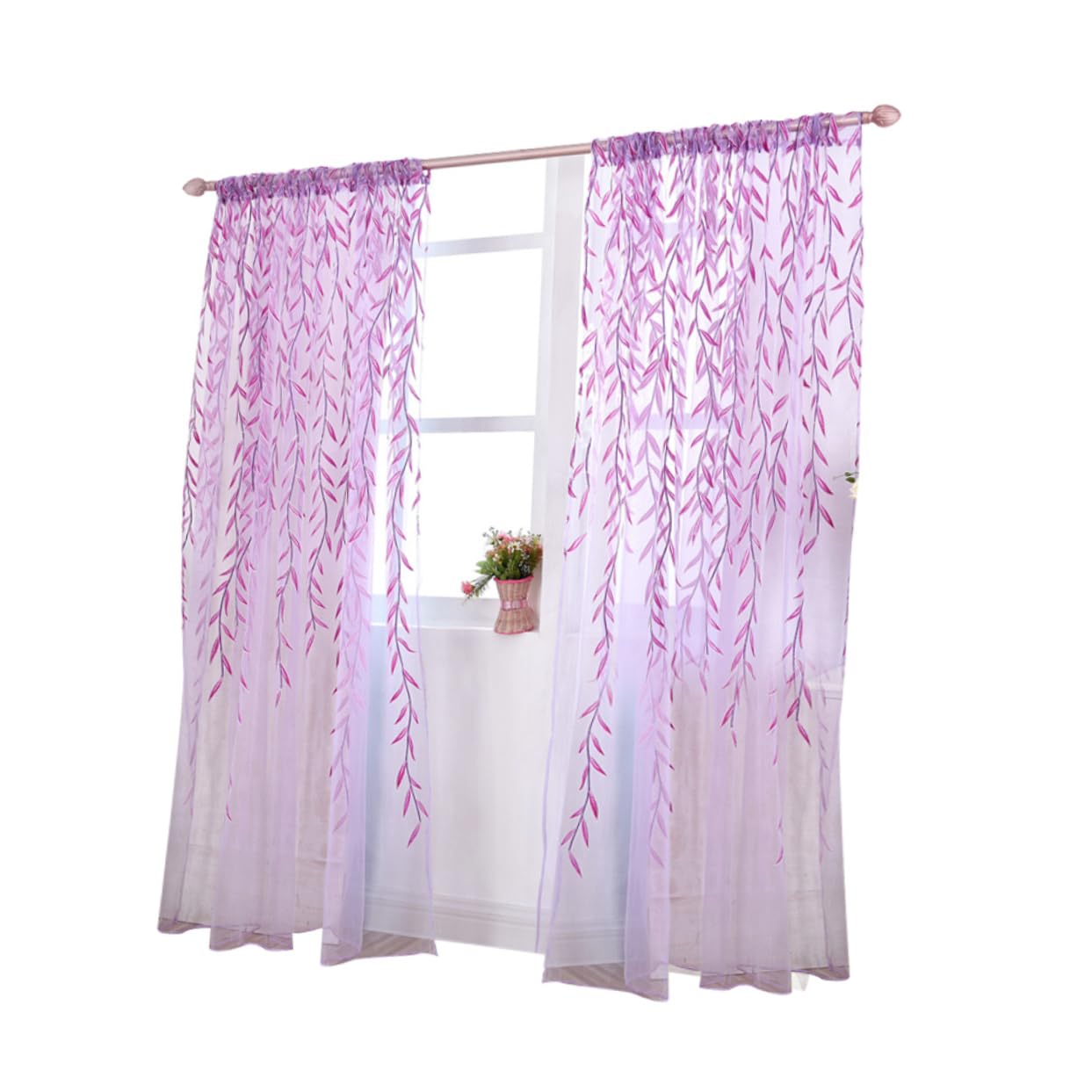 RORPOIR Transparent Voile Curtains with Wicker Pattern Sheer Window Screen for Bedroom Living Rod Pocket Design Purple