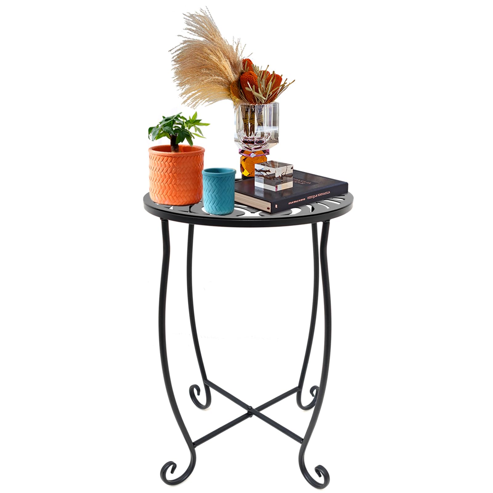 Photo 1 of ***(MISSING HARDWARE)***Fashion&cool Outdoor Side Tables, Weather Resistant Metal Patio Side Table, Small Round Outdoor End Table Side Table for Patio Yard Porch Balcony Garden Bedside, Plant Stand for Indoor Outdoor
