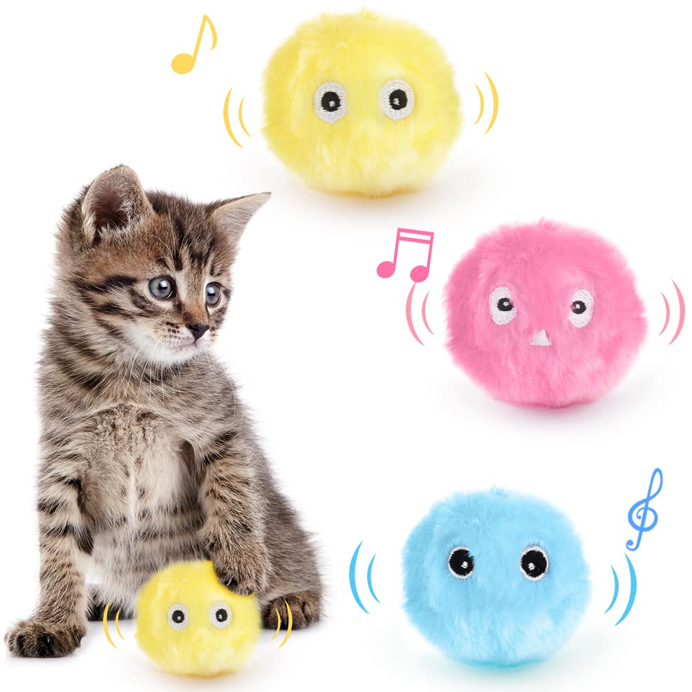 vsshe 3Pcs Interactive Cat Toys, Plush Catnip Balls with Sounds, Refillable Indoor Squeaky Balls Kitten Toys for Indoor Cat Dog Kitty Kitten Puppy Exercise