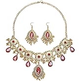 Retro Hollow Out Jewellery Set Traditional Bridal Choker Necklace Earring For Women Crystal Bollywood Statement Boho Exaggerated Ethnic Antique Oxidized Beads Tassel Classic Wedding Party Gift