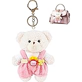 Sefcouscy Teddy Bear Keychain with Removable Clothes - Cute Plush Bag Charms Pendant Gift for Women Handbag Purse Backpack