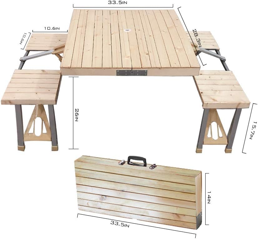STONCEL Folding Table and Chairs Set, Portable Picnic Table with 4 Seats for Outdoor Camping Picnic BBQ, Party and Dining(Wooden): Kitchen & Dining